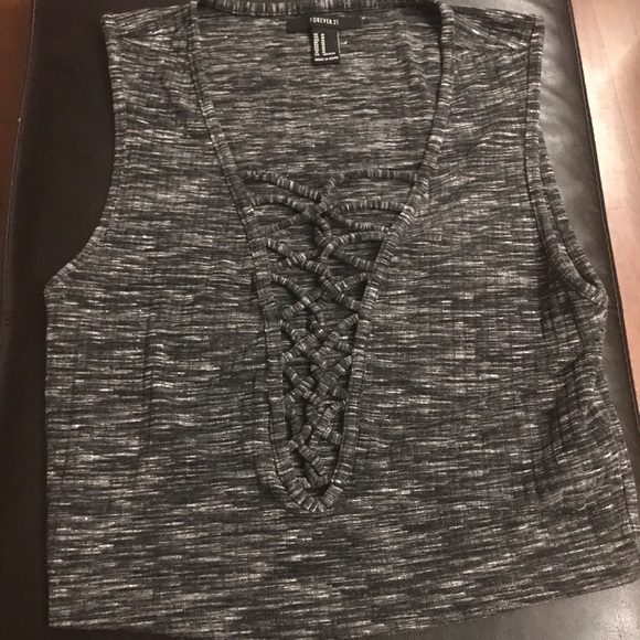 Gray lace up crop top - Picture 1 of 2